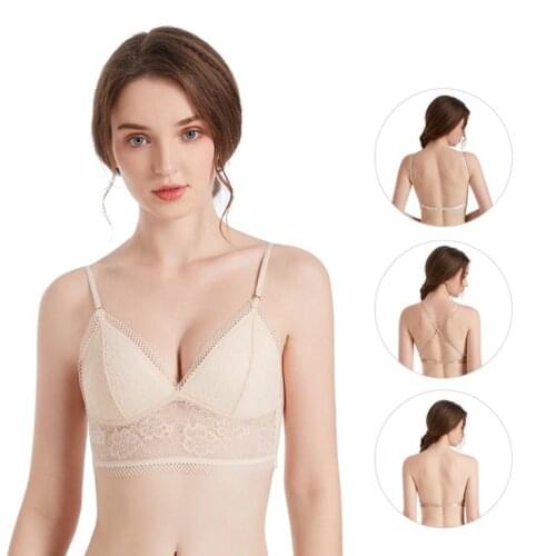 Lace Sexy Lingerie Wireless Bra For Women Padded Push Up Bralette Seamless Lingerie Female Brassiere Soft Backless Bra Underwear
