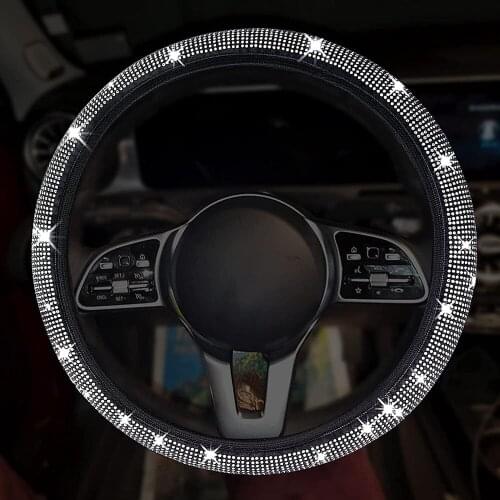 Car Steering Wheel Cover,Premium Diamond Auto Steering Wheel Protector 15 inches Fit for Women Girl,Silver Fit For Most Car SUV