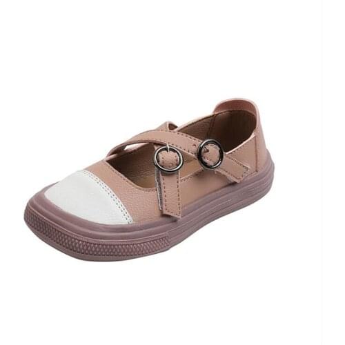 Four Seasons Children Leather British Shoe Square Toe Girls Sneakers Casual Sport Shoes 2021