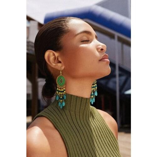 Ethnic Bohemian Long Tassel Hanging Earrings for Women Acrylic Beads Statement Earring pendientes Wedding Party Jewelry Gift