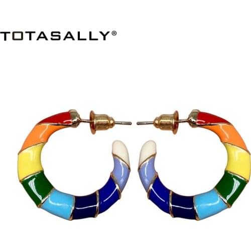 TOTASALLY Fashion Enamel Hoop Earrings for Women Brand Open C Ear Hoops Minimalist Earrings 3colors 24mm Dropshipping