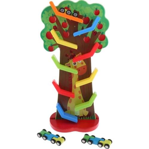 Wooden Fruit Tree Car Toddler Track Slide Toys Early Developmental Gifts Wooden Race Track Car Ramp Racer Toddler Car Track Toys