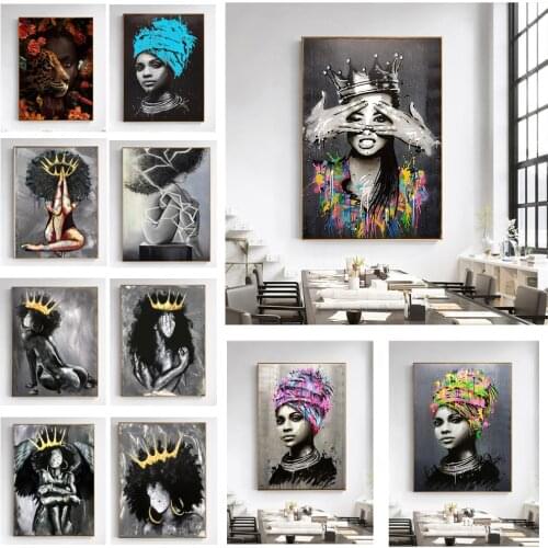 Graffiti African Girl Poster Canvas Painting Art Prints Watercolor African Woman Portrait Wall Art Pictures Home Room Decor