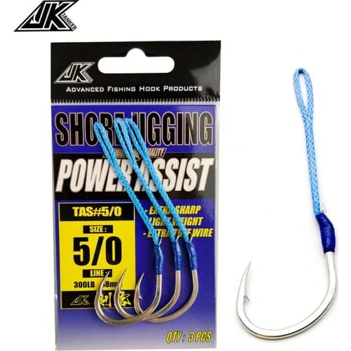 JK 5PACK 5/0 6/0 Fishing Hooks Japan PE Line Knot Jigging Hooks Saltwater Bream Single Hook Fishing Snap Assist Fish Hook
