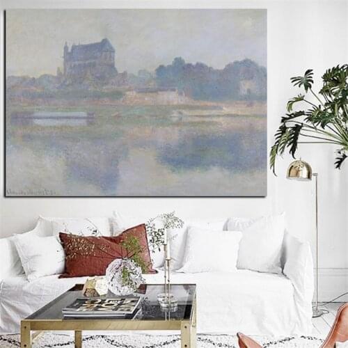 HD Print Claude Monet VERNON CHURCH GRAY TIME Impressionist Landscape Oil Painting on Canvas Poster Wall Picture for Living Room