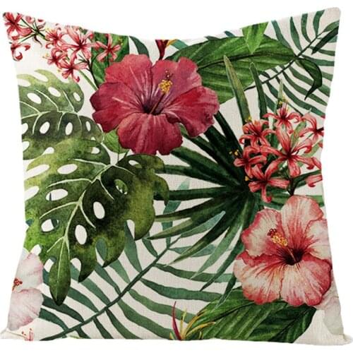 Square Cushion Cover Tropical Cotton and Linen Plants Bedspread Pillowcase House Sofa Pillow Cover 45 x 45 cm