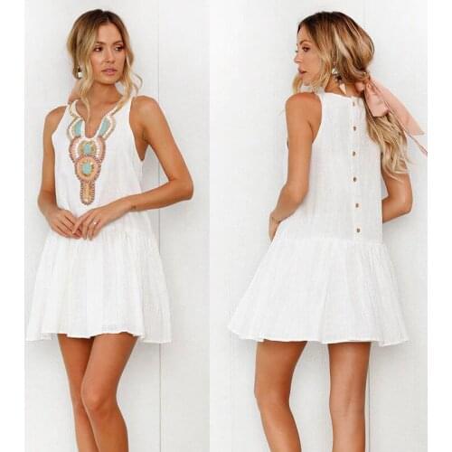 Summer Women Sleeveless V-Neck Evening Party Beach Mini Dress Sexy Ladies New Sundress