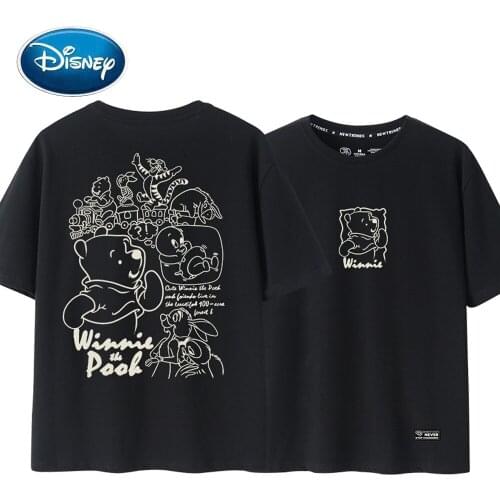 Disney Fashion Front Back Winnie the Pooh Bear Tiger Eeyore Cartoon Print Women T-Shirt Unisex Couples Cotton Tee Tops 6 Colors