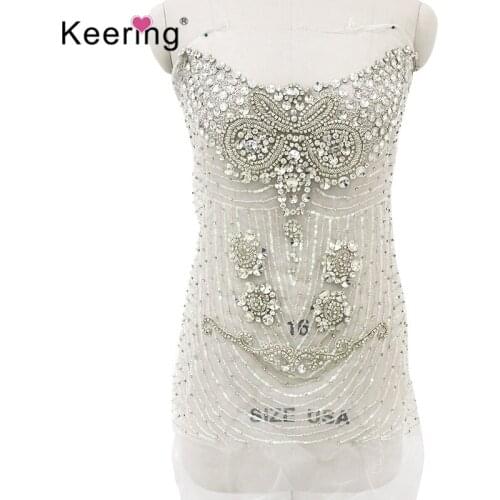 Fashion High end beautiful Big Latest design embroidered beaded stone applique for wedding dress WDP - 007