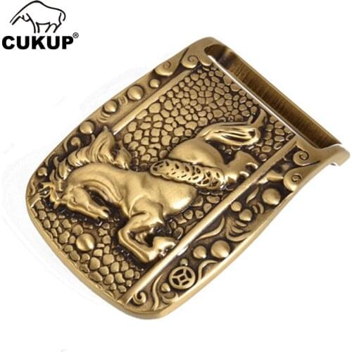 CUKUP Mens Unique Design Horse Animals Pattern Brass Buckles Metal for 3.7-3.9cm Wide Belt Paties Cowboy Buckle Men Male BRK063