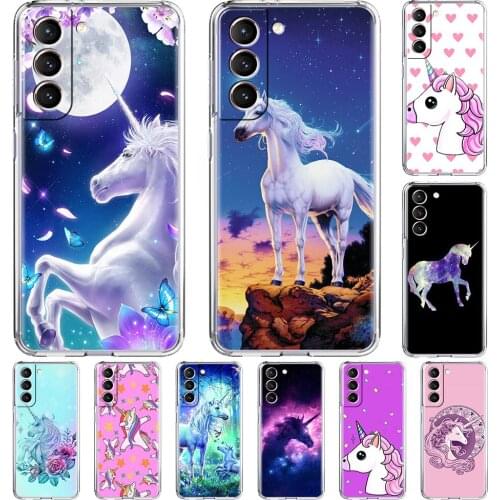 Clear Soft Case For Samsung Galaxy S20 FE S21 Ultra S10 Plus S10e S9 S8 Note 20 10 Lite 9 Phone Cover Funda Cartoon Unicorn Capa