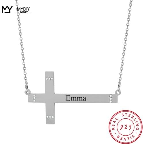MYDIY Personalized Summer Sift 925 Sterling Silver Carved and Engraved Handmade Thread Name Necklace Cross Custom Mother Letter