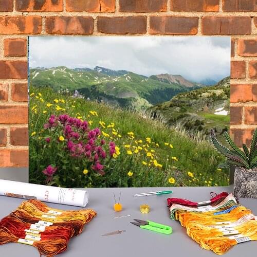 Flower Landscape Printed Fabric 11CT Cross Stitch Kit Embroidery DMC Threads Needlework Handicraft Craft Hobby Counted Magic