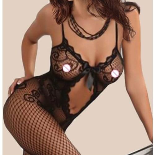 New Fashion Black Sexy Womens Crotchless Fish Net Body Stocking Lingerie Sleepwear Bodysuit