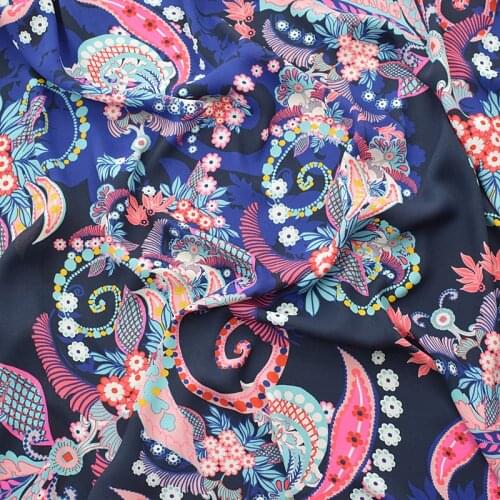 One meter thickened hemp Chiffon tissu National style with blue background fabric Fashion clothing chiffon fabric