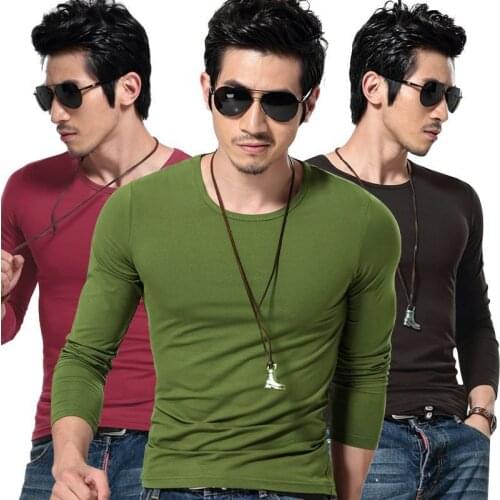 2020 Autumn Long Sleeve Men T-shirt Fitness T Shirt For Men Solid Color Tshirts Base Tee Shirt O-neck Tops Man Tshirt Clothing