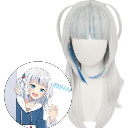 Anime Cosplay Wig Hololive Gawr Gura Long Wig Cosplay Costume Heat Resistant Synthetic Hair Women Wigs Long Straight Hair