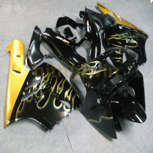 Custom motorcycle cowl for ZX-9R 1994 1995 1996 1997 ZX9R 94-97+Free bolts+gold flames ABS Fairings