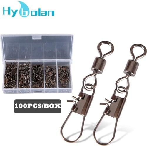 100Pcs/box swivels Fishing bait Connector Pin Bearing with Snap Fishhook Lure Stainless steel Tackle Accessories Fish Tool