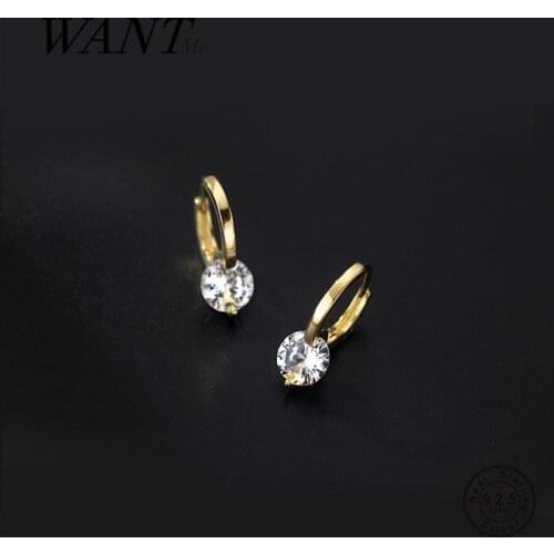 WANTME Real 925 Sterling Silver Luxury Geometric Zircon Simple Hoop Earrings for Women Charming Wedding Anniversary Jewelry Gift