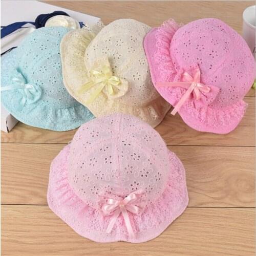 Baby Girls Fisherman Hat Kids Girls Bow Knot Pearl Hat Fashion Baby Bucket Sun Hat Floral Children Summer Panama Hollow Caps