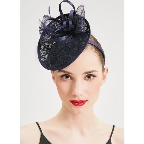 New Womens Hats 2020 Fedoras Wedding Hat For Women Elegant Fascinators Church Hats Women Elegant Female Bonnet Caps Navy Linen