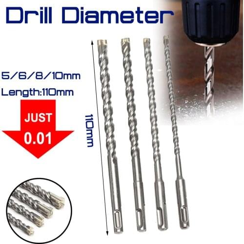11cm Concrete Drill Bit For Electric Dril Double SDS Plus Slot Masonry Hammer Head Tool 5/6/8/10mm High Speed White Steel Wrench