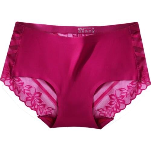 2021 Sexy Ice Silk Seamless Panties Lace Back Perspective Underwear Antibacterial Cotton Crotch Briefs Lingerie Women 3/5PCS