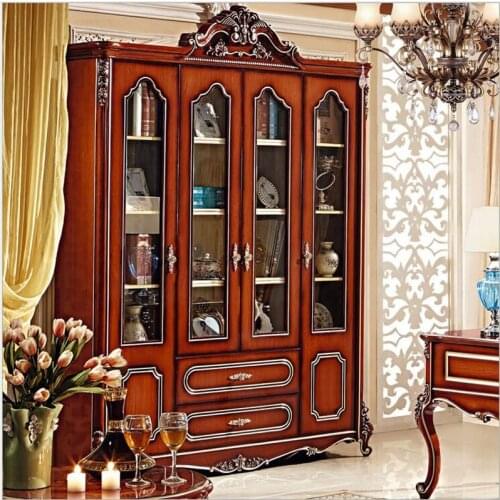 American style solid wood bookcase 1.8 meters combination of large bookcase colored glaze four door cabinet pfy4004