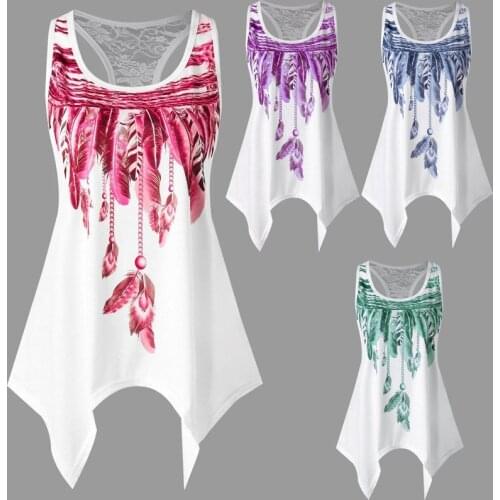 Leosoxs 2021 Summer Fashion New Lace Patchwork Womens Casual T Shirt Sleeveless O Neck Print Asymmetry Ladies Dresses Plus Size