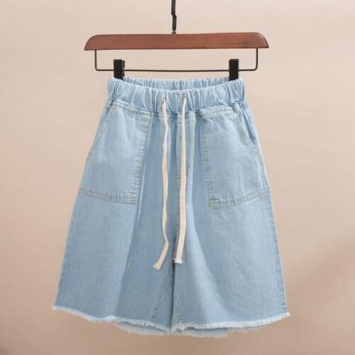 Female 2021 Summer New High Waist Denim Shorts Women Casual Loose Ladies Fashion Elastic Waist Lace-up Pocket Blue Jeans Y756