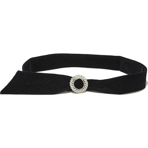 New leisure all match velvet cloth ladies streamers crystal buckle belt