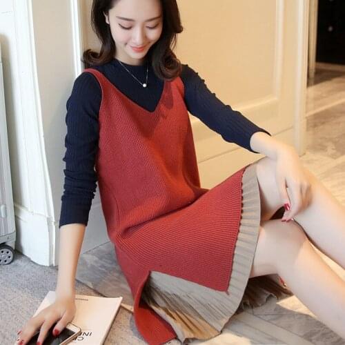 V neck knit long paragraph two piece female Korean spring 2017 Couture sweater vest skirt suit