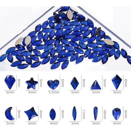 Swarovsky 100Pcs Blue Flat Back Glass Nail Art Rhinestones Manicure Flat Shaped Magical Shaped Diamonds