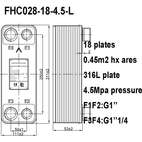 18 Plates Brazed Plate Heat Exchanger, Counterflow 316L Plate Heat Exchanger