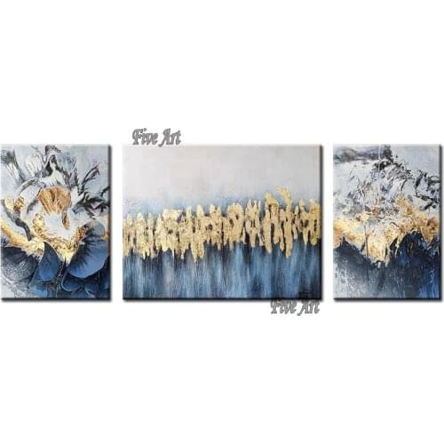 3PCS 1 Set Living Room Decor Abstract Gold Foil Textured Oil Painting Art 100% Hand-painted Abstract Wall Decor Canvas Artwork