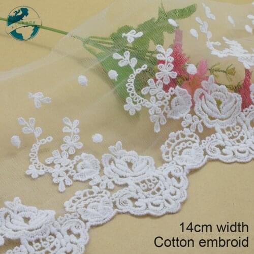 3yards 14cm white lace cotton embroidery lace french lace ribbon fabric guipure diy trims warp knitting sewing Accessories#3159