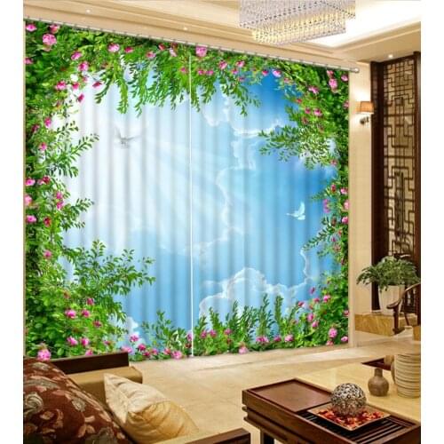 Blue sky curtains 3D Curtain Printing Blockout Polyester Photo Drapes Fabric For Room Bedroom Window