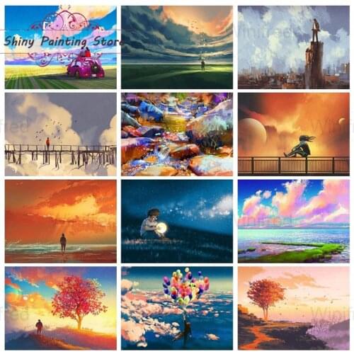 5D DIY Diamond Painting Beautiful Colorful Sky Landscape Wall Art Cross Stitch Diamond Art Mosaic Cartoon Diamond Embroidery Kit