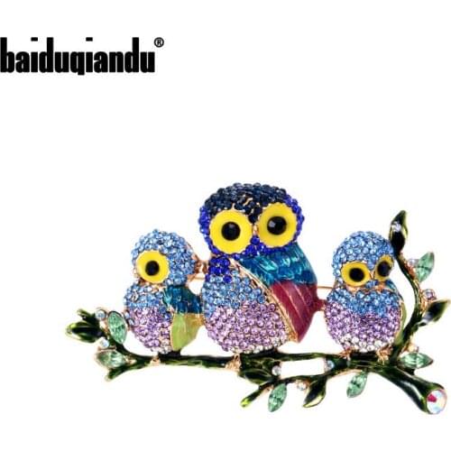 Baiduqiandu new arrival exquisite crystal rhinestones owl sitting on the branch brooches for women or kids