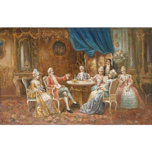 Free shipping classical court figure earl lady chat in palaces oil painting canvas prints on canvas wall art decor picture