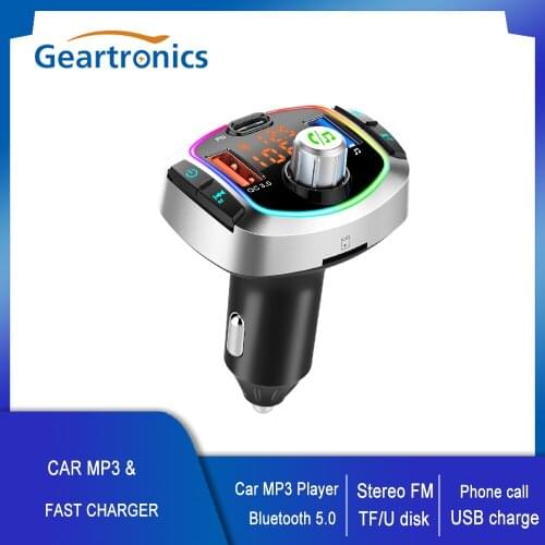 Wireless Car MP3 Player Bluetooth 5.0 FM Transmitter QC3.0+USB-C Fast Charger Hands-Free Calls TF Card Drive Radio Music Player
