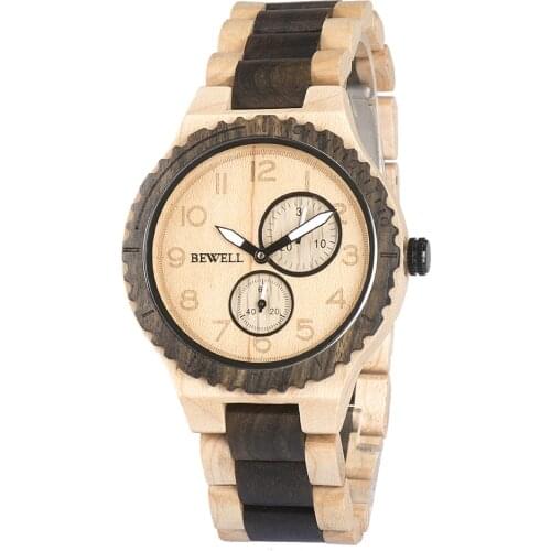 Bewell ZS-W154A Wood Watch Men Luxury Brand Multifunctional Quartz Wristwatch Waterproof relogio masculino Sport Watch Clock