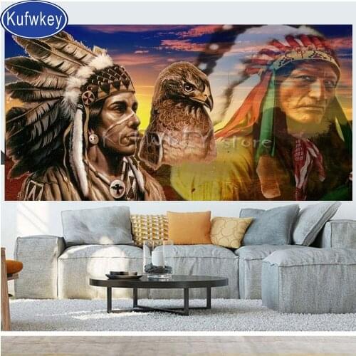 Large 5d diy diamond Painting Indian men and eagle full square drill 3d picture of rhinestone embroidery diamond mosaic set