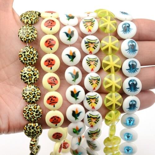12mm Beautiful Pattern Lampwork Glazed Glass Beads Flat Round Beads For Jewelry Making Bracelet Earrings Accessories DIY