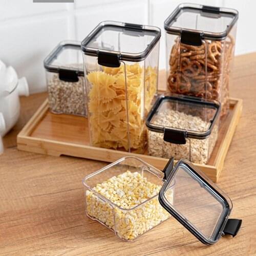 Home Food Storage Container Durable Plastic 460ml, 700ml, 1300ml, 1800ml Multigrain Storage Tank Transparent Cans Set