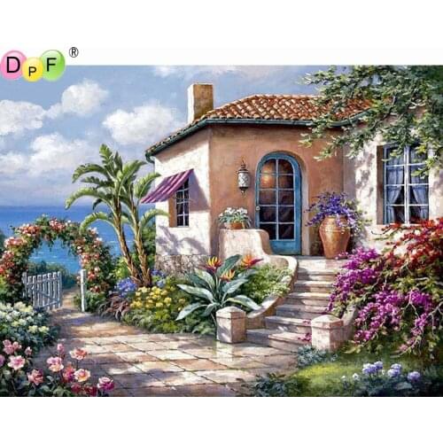 DPF diamond painting cross stitch garden house DIY full square diamond embroidery mosaic home decor gifts kits handwork scenery