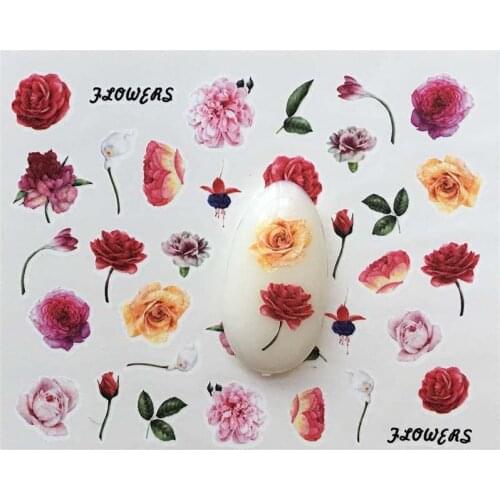 Nail Sticker Red Flower Decal Lips Water Transfer Slider For Nails Art Decor F18