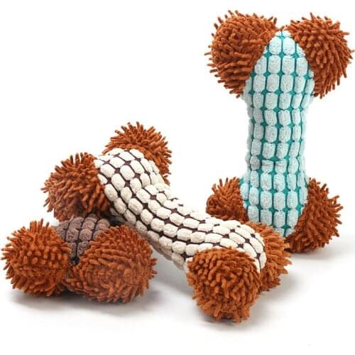 Dog Puppy Toys Pet Supplies Pets Chew Toy Bone Shape Squeak Cleaning for Small Medium Dog Accessories Training Plush Sound
