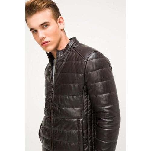 Genuine sheepskin Mens Leather Brown Coat leather jacket 100% Original from Fast Fashion with free shipping